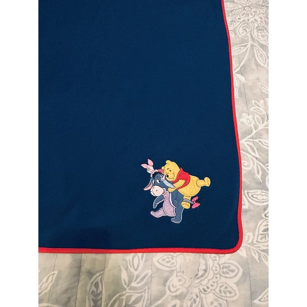 Vintage iDisney Store Winnie the Pooh Eeyore Piglet Blue Fleece Blanket 50x60